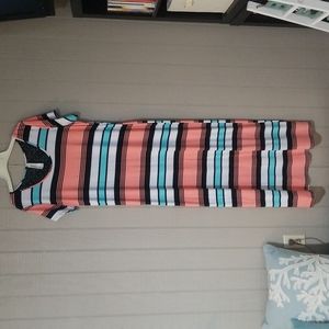 B & B Boutique size XL striped dress NWOT Aqua, Peach, White, and Black stripes